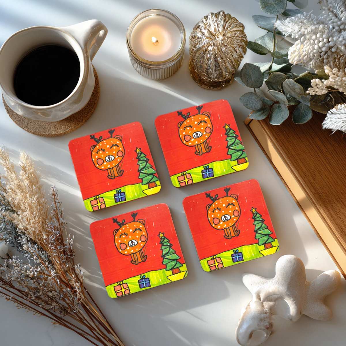 Personalised Coasters Set (4) featuring artwork by child reference 84D7JD