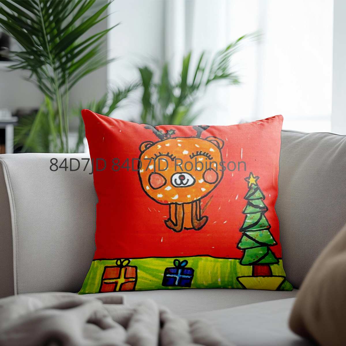 Personalised Cushion featuring artwork by child reference 84D7JD